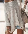Kadın Uzun Kollu Tek Omuzu Açık Salaş Uzun Triko Bluz