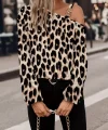Kadın Uzun Kollu Tek Omuzu Açık Tokalı Leopar Desenli Modal Bluz