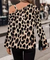 Kadın Uzun Kollu Tek Omuzu Açık Tokalı Leopar Desenli Modal Bluz