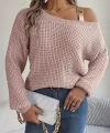 Kadın Uzun Kollu Tek Omuzu Açık Tokalı Triko Bluz