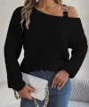 Kadın Uzun Kollu Tek Omuzu Açık Tokalı Triko Bluz