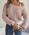 Kadın Uzun Kollu Tek Omuzu Açık Tokalı Triko Bluz