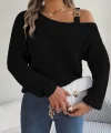 Kadın Uzun Kollu Tek Omuzu Açık Tokalı Triko Bluz