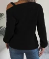 Kadın Uzun Kollu Tek Omuzu Açık Tokalı Triko Bluz