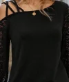 Kadın Uzun Kollu Tek Omuzu çapraz şerit Detaylı Viskon Iki Iplik Bluz