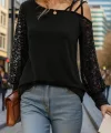 Kadın Uzun Kollu Tek Omuzu çapraz şerit Detaylı Viskon Iki Iplik Bluz