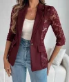 Kadın Uzun Kollu Truvakar Kol önden Düğmeli Cepli Dantelli Atlas Ceket