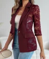 Kadın Uzun Kollu Truvakar Kol önden Düğmeli Cepli Dantelli Atlas Ceket