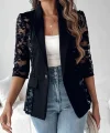 Kadın Uzun Kollu Truvakar Kol önden Düğmeli Cepli Dantelli Atlas Ceket