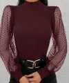 Kadın Uzun Kollu Tül Detaylı Yarım Balıkçı Yaka Kaşkorse Bluz