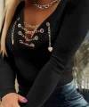 Kadın Uzun Kollu V çapraz Zincir Detaylı Kaşkorse Bluz