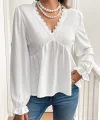 Kadın Uzun Kollu V Dantel Yaka Aerobin Bluz