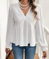 Kadın Uzun Kollu V Dantel Yaka Aerobin Bluz