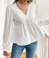 Kadın Uzun Kollu V Dantel Yaka Aerobin Bluz