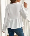 Kadın Uzun Kollu V Dantel Yaka Aerobin Bluz