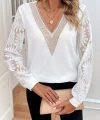 Kadın Uzun Kollu V Dantel Yaka Waffle Bluz