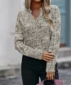 Kadın Uzun Kollu V Hakim Yaka çok Renkli Dokuma Bluz