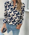 Kadın Uzun Kollu V Hakim Yaka Desenli Dalgıç Bluz