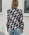 Kadın Uzun Kollu V Hakim Yaka Desenli Dalgıç Bluz