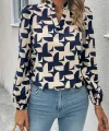 Kadın Uzun Kollu V Hakim Yaka Desenli Dalgıç Bluz