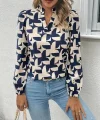 Kadın Uzun Kollu V Hakim Yaka Desenli Dalgıç Bluz