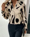 Kadın Uzun Kollu V Hakim Yakalı Desenli Dalgıç Bluz