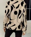 Kadın Uzun Kollu V Hakim Yakalı Desenli Dalgıç Bluz