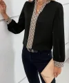 Kadın Uzun Kollu V Hakim Yakalı Desenli Ithal Krep Bluz