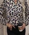 Kadın Uzun Kollu V Hakim Yakalı Leopar Desenli Süprem Bluz