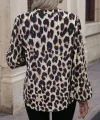 Kadın Uzun Kollu V Hakim Yakalı Leopar Desenli Süprem Bluz
