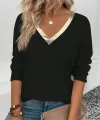 Kadın Uzun Kollu V Parlak Yaka Detaylı Viskon Bluz