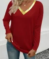 Kadın Uzun Kollu V Parlak Yaka Detaylı Viskon Bluz