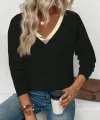 Kadın Uzun Kollu V Parlak Yaka Detaylı Viskon Bluz