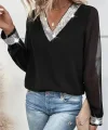 Kadın Uzun Kollu V Pulpayet Yakalı Ithal Krep Bluz