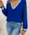 Kadın Uzun Kollu V Pulpayet Yakalı Ithal Krep Bluz
