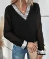 Kadın Uzun Kollu V Pulpayet Yakalı Ithal Krep Bluz