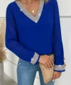 Kadın Uzun Kollu V Pulpayet Yakalı Ithal Krep Bluz