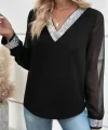 Kadın Uzun Kollu V Pulpayet Yakalı Ithal Krep Bluz