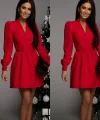 Kadın Uzun Kollu V Yaka Belden Hafif Pileli Scuba Krep Mini Boy Elbise