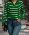 Kadın Uzun Kollu V Yaka çizgili Triko Bluz