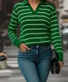 Kadın Uzun Kollu V Yaka çizgili Triko Bluz