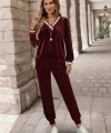Kadın Uzun Kollu V Yaka Kadife Bluz Ve Pantolon Ikili Takım