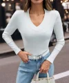 Kadın Uzun Kollu V Yaka Kaşkorse Kumaş Bluz