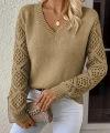 Kadın Uzun Kollu V Yaka Kol Delikli Baklava Desen Detaylı Triko Kazak