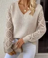 Kadın Uzun Kollu V Yaka Kol Delikli Baklava Desen Detaylı Triko Kazak