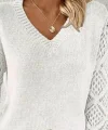 Kadın Uzun Kollu V Yaka Kol Delikli Baklava Desen Detaylı Triko Kazak