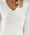 Kadın Uzun Kollu V Yaka Kol Delikli Baklava Desen Detaylı Triko Kazak