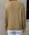Kadın Uzun Kollu V Yaka Kol Delikli Baklava Desen Detaylı Triko Kazak