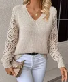 Kadın Uzun Kollu V Yaka Kol Delikli Baklava Desen Detaylı Triko Kazak
