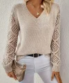Kadın Uzun Kollu V Yaka Kol Delikli Baklava Desen Detaylı Triko Kazak